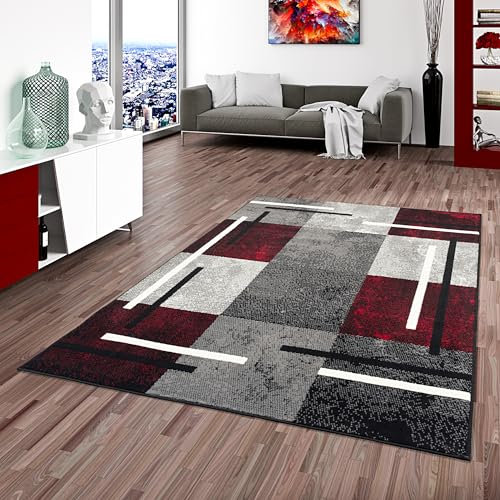 Pergamon Teppich Modern Trendline Schwarz Rot Karo in 5 Größen
