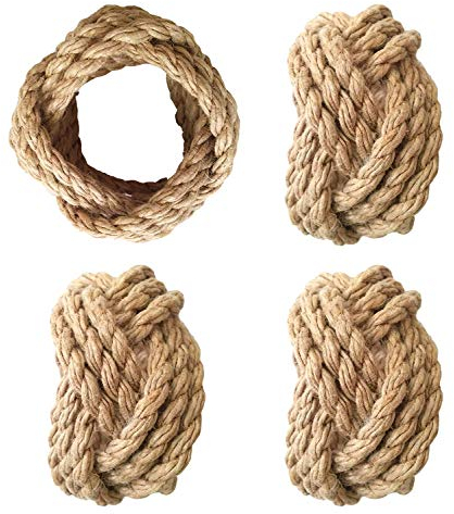 KPAVIR Serviettenringe aus geflochtener Jute, handgefertigt, rund, für Esstischpartys für den Alltag – Set mit 4 Stück (natürlich)
