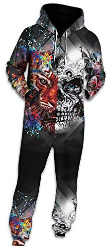 Morbuy Onesies for Men - Soft Snuggle Hooded Onesie for Adults, Loungewear Stylish Printed Warm with Zip Jumpsuit Nightwear - All In One Hoodie Pyjamas for Men and Teens (Skull Tiger,Sizes S - XL)