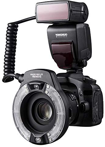 YONGNUO YN14EX II Makro-Ringblitz für Canon DSLR-Kameras, mit Adapterringen und Farbtemperaturfilter, Blitzschuhhalterung, unterstützt M, TTL-Blitz