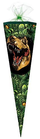 Nestler Schultüte zum Befüllen, Handgemachte Zuckertüte aus Karton - Motiv Dino Dschungel (85 cm 6-eckig)