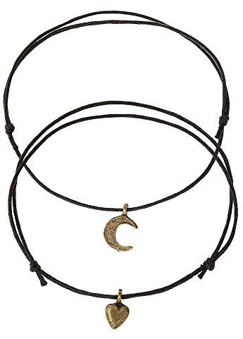 Made by Nami Lot de 2 bracelets de cheville pour femme - Motif lune/cœur, Tissu
