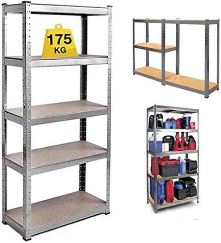 Garage Shelving Units for Storage - 180cm x 90cm x 40cm Heavy Duty Boltless Metal Steel Frame + MDF Board Shelving Unit for Garage and Shed, Storage Unit - 5 Tier (175KG Per Shelf) -875KG Capacity