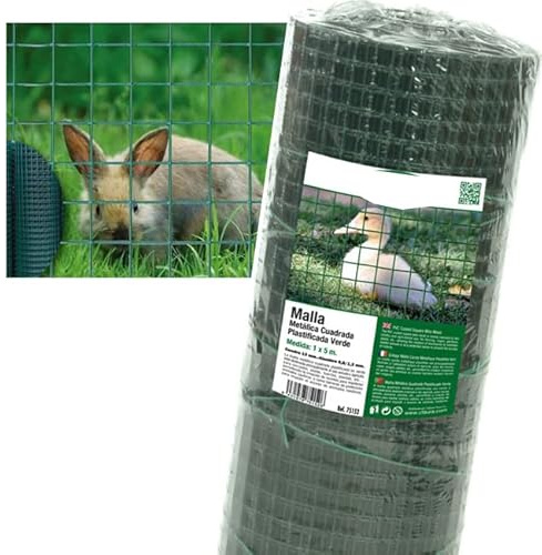 Suinga - Treillis métallique carré en plastique vert (Carré 13 mm, 1 x 5 m)