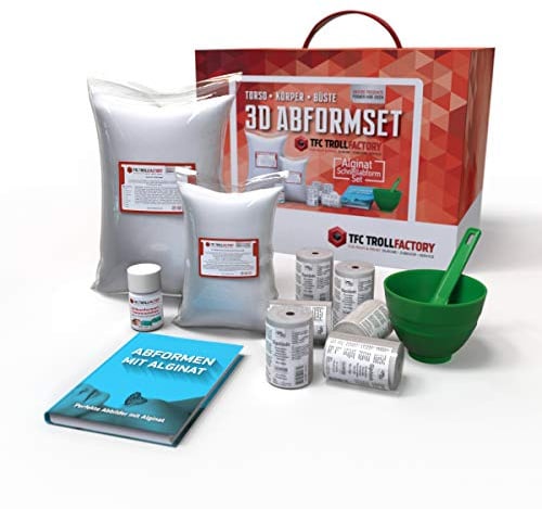 TFC 3D Körper Torso Abformset, mit 2kg TFC Alginat Abformmasse 9-11 Minuten, 6,0kg TFC Xyrarock Giessmasse 4:1, 6 Rollen Gipsgebinde, Mischbecher, Rührspatel und unser Fachbuch „Abformen mit Alginat“