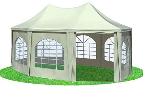 Stabilezelte Gartenpavillon 4x5,5m mit Seitenteilen Arabica Pagodenzelt 8-eck PVC BEIGE