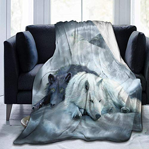 FANSU Kuscheldecke Flanell Decke, 3D Drucken Microfaser Flauschig Weich Warm Plüsch Wohndecke Fleece Tagesdecke Decke für Sofa und Bett (Weißer Wolf,150x220cm)