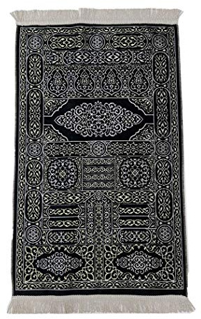 Islamische Gebetsmatte für Erwachsene, Schwarz/Gold, Kaaba-Tür, Muslimischer Teppich, Janamaz Musallah Teppich, leicht
