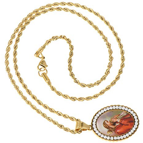 NUOBESTY Antike Jesus Medaillon Halskette Anhänger Foto Rahmen Religiöse Emaille Charme Kragen Kette Schmuck für DIY Handwerk Hüfte- Tanzen Party 3Mm X 61Cm Re
