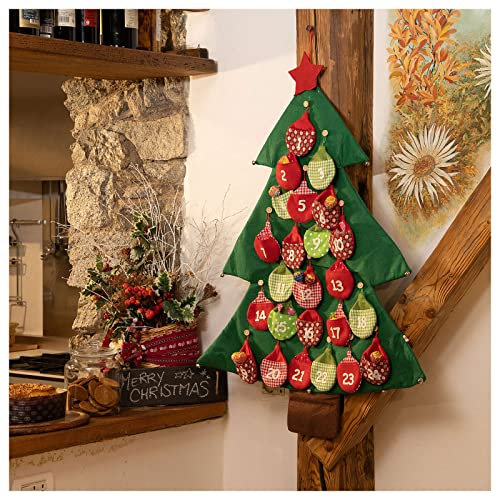 Calendario árbol de Navidad para Adviento de tela h. 90 cm