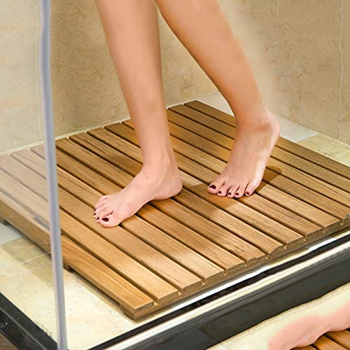 KDDFN Caillebotis Bois Naturel,Douche Extérieure,Spa,Tapis de Douche en Bois Antidérapant,Protecteur,Écoresponsable ?et Moderne,Respirant (50x160cm/20x63in)