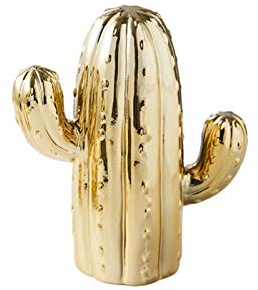 luckxuan Skulptur Keramische Kaktus-Desktop-Ornamente, für Schreibtisch- und Büro-Dekor, niedlichen Garten-Home-Dekorationen (golden, weiß) Skulpturen Deko (Color : A)