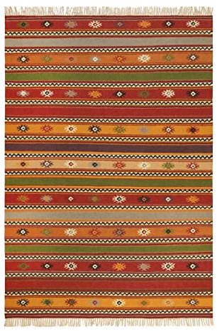 WECONhome Kelim Teppich aus Bester Wolle, nachhaltig, handgewebt, Naturfaser Teppiche geeignet für Wohnzimmer, Schlafzimmer, Flur, Esprit Home Jaipur (130 x 190 cm, Bunt)