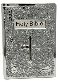 CRYSTAL CROWN Crushed Diamond Ceramic Christian Lord and Bible Book Ornaments - Elegant Figurines with Bling Sparkle - Religious Decor, Height: 25cms