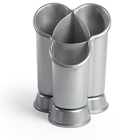 AC - Escurridor de Cubiertos Forma Trebol con 4 compartimientos; Organizador de Cubiertos para Utensilios de Cocina con Soporte de Plástico. Color Gris