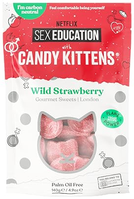 Candy Kittens Bonbons végétaliens – Fraise des bois (140 g, lot de 1) – Friandises pétillantes sans désagréments, collation végétalienne à base de plantes avec vrai jus de fruits, idéal pour cueillir