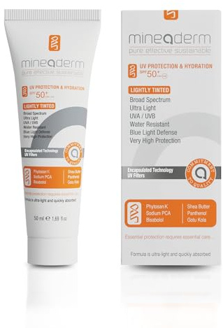 Mineaderm UV Protection & Hydration Lightly Tinted SPF 50+, Getönte Sonnencreme für Gesicht, Hals & Dekolleté, UVA/UVB-Schutz, leichte Deckkraft, feuchtigkeitsspendend, 50 ml