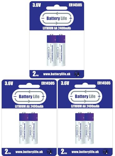 Battery Life AA 3.6v Batteries ER14505 Lithium (6 pack) 2400mAh for Garage Gates Automatic Doors Alarms Water Electricity Gas Meters