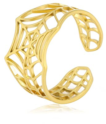 kkjoy Edelstahl Spinnennetz Ring Verstellbare Offene Finger Ringe Halloween Schmuck Für Frauen Männer