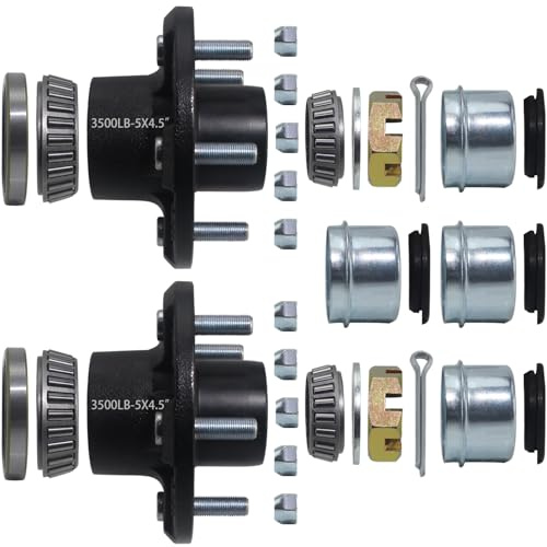 iBroPrat 2 Sets 3500lb Trailer Hub Kit 5 Bolt 4.5, Trailer Axle Kit for 3500 lb 5 Lug Diameter 6.34 Trailer Hub with L44649(I.D 1-1/16'') L68149(I.D 1-3/8'') Bearing Extra Dust Cap and Rubber Plug