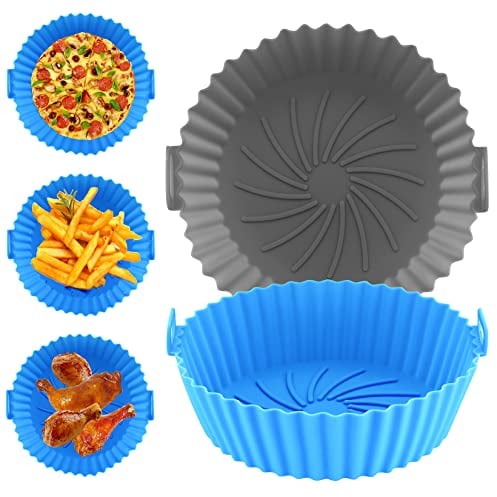 2 Pcs Silicone Air Fryer Liners Silicone Pot, 7.9 Food Grade Air Fryer Silicone Baking Tray Greaseproof, Airfryer Basket Rack Accessories for Air Fryer, Replacement Parchment Liner Paper