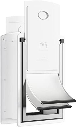 Decormax Katzentür für Wand, energieeffiziente Haustiertür mit Stahlrahmen, Teleskop-Tunnel, doppelten Magnetklappen und Zwei Schiebeschlossplatten, milchig weiß, klein