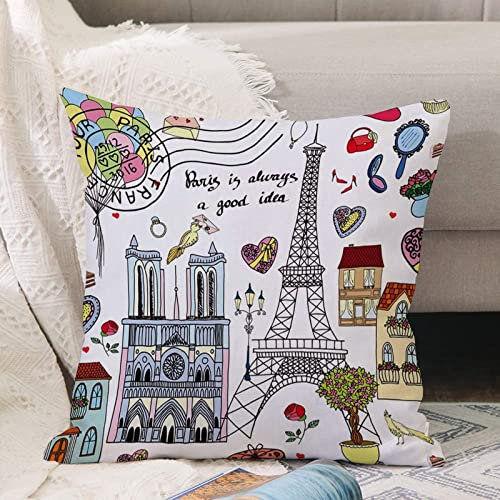 Kissenbezug 45x45 cm,Niedlicher Eiffelturm Paris Frankreich,Outdoor Kissen Kissenbezüge Kissenhülle Sofa Kissen dekokissen Zierkissen für Wohnzimmer Garten deko draußen