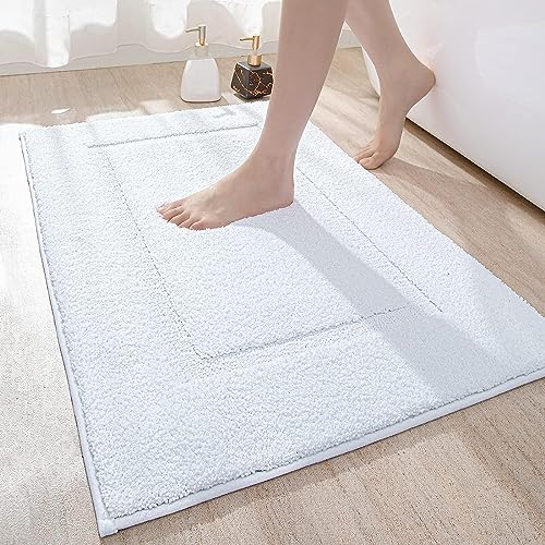 DEXI Badezimmerteppich 40 x 60 cm, Badteppich rutschfest Waschbar, weicher Badematte, Mikrofaser Absorbent Badvorleger, Badematten für Badewanne, Duschraum und Badezimmer, Weiß