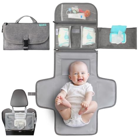 Kopi Baby Portable Diaper Changing Pad with Wipes Pocket, Premium Grey