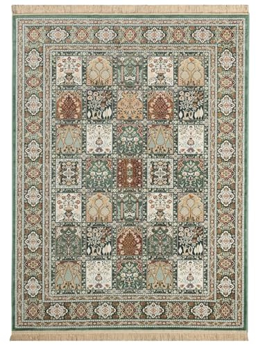 Steffensmeier Kurzflor Teppich Riad | Wohnzimmer | Orient | Pflegeleicht | Felder Grün, Größe: 67x210 cm