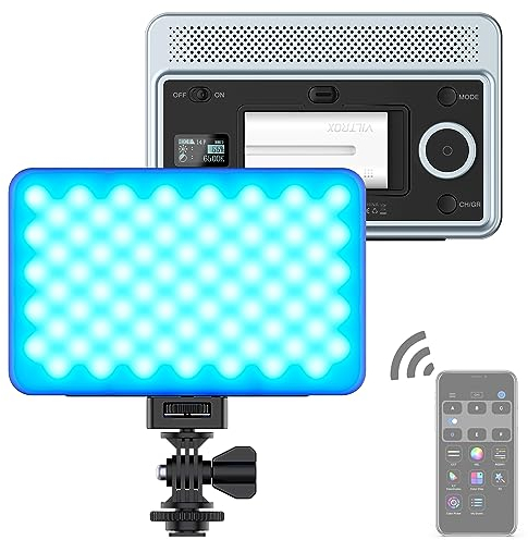 VILTROX RGB LED Panel Licht auf Kamera Fotografie Videolicht 2600K-6800K dimmbare Video Beleuchtung für Smartphone Steuerung Vollfarbig mit NP-F550 Batterie