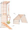 Kletterwand für Kinder 2 in 1 - einem Springer, einem Netz, Turnringen, Einer schwedischen Leiter, Einer Rutsche -Rinagym Indoor Klettergerüst-kidwood 3P9P9P+Slide-White