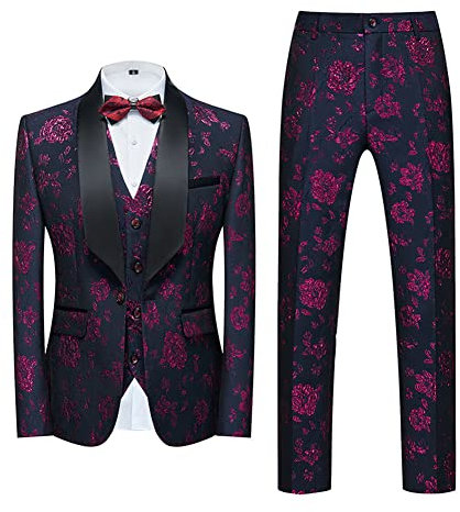 DAIHAN Uomo 3 Pezzi su Misura Abito Completo Tuxedo Vestito Smoking da Sposa Formale da Ballo di fine Anno Jacquard Paisley Blazer Giacca Gilet e Pantaloni Viola L