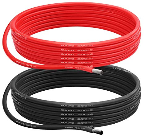 Cable eléctrico de silicona de calibre 8 AWG (3 m rojo y 3 m negro). Suave y flexible núcleo de cobre estañado de 0,08 mm, alambre de silicona resistente a altas temperaturas para proyectos Arduino,