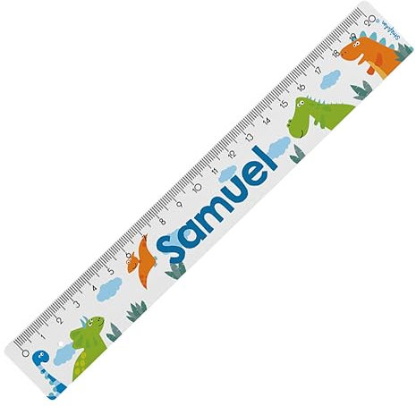 Striefchen® Lineal für Schule, Freizeit und Schreibtisch, bedruckt mit Wunschname und verschiedenen Motiven zur Wahl, Kunststoff, 2 Größen 20 cm, Dinos