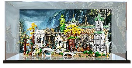 Acryl-Vitrine für Lego Icons Der Herr der Ringe: Rivendell 10316 - Vitrine, Schützen und Dekorieren Sie Ihr Modell mit staubdichter Aufbewahrung (Hintergrund C (80 x 55 x 45))