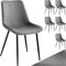 tectake® Sillas de Comedor Aterciopeladas, Asientos Tapizados, Sillas de Cocina y Salón, Patas de Acero, Gran Capacidad de Carga, Montaje Sencillo, Versátil y Combinable - 6 Sillas Gris