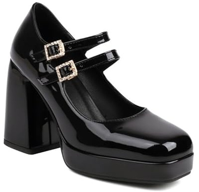 Frau Punk High Heels Pumps Mary-Janes Schuhe Große Patent Frauen Heels Dance Party Hochzeit Schuhe,Schwarz,43 EU