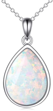POPLYKE 925 Sterling Silber Opal-Halskette für Frauen - Teardrop-Schmuck Natürlicher Anhänger - Geschenke für Mädchen