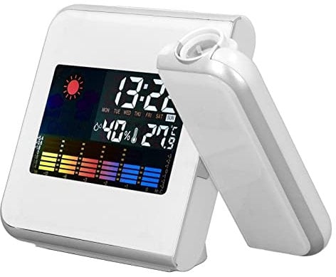 Mwrode Projection Alarm Clock with Weather Station Projector Clock with Temperature Humidity with Display LED Backlight for Bedrooms(White)