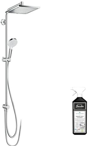Colonne de douche ou bain douche sans mitigeur HANSGROHE Crometta E 280 EcoSmart chromée + nettoyant Briochin