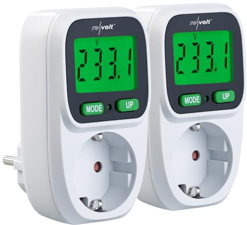 revolt Strommesser: 2er-Set Digitaler Energiekostenmesser, LCD-Display, bis 3.680 W (Strom-Messgerät, Digitaler Stromzähler Steckdose, Energiekostenrechner)