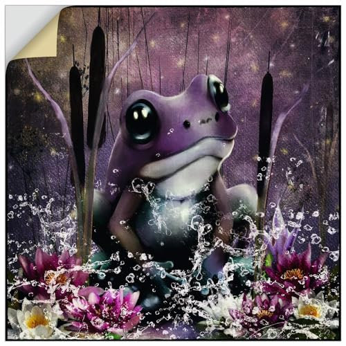 ARTland Wanddeko Wandtattoo selbstklebende Vinylfolie 40x40 cm Lila Frosch Wasser Schilf Blumen Märchen Garten Fantasy U4VS