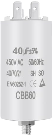 OFFCUP CBB60 Condensador Permanente 40μF, 450V 50/60Hz Condensador de Arranque para Motores Eléctricos, Condensador de Arranque, Adecuado para Bombas, Compresores, Lavadoras, Aires Acondicionados
