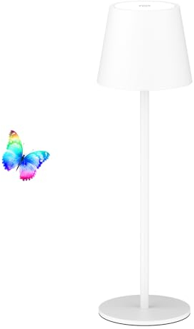Aipsun Tischlampe Kabellos Weiß mit 5000mAh, LED Akku Tischlampe, touch Dimmbar 8 Farben 3000K+ RGB Metall led tischleuchte kabellos,Aluminium,USB-C,IP54,für den Innen und Außenbereich