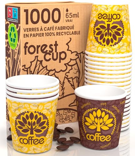 1000 tasses à café en papier, 65 ml, Yellow Forest, écologiques, biodégradables, jetables, petites, à emporter, pour boissons chaudes