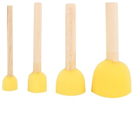 Yctze 4 Pièces Pinceaux Ronds en Mousse éponge avec Manche en Bois pour la Peinture Acrylique, les Arts et l'artisanat, l'art de l'argile de Poterie, Outil d'artiste pour