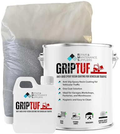 RMS Griptuf | Heavy Duty Anti-slip Epoxy Resin Hard Wearing 2 Pack Concrete Floor Paint Protective Coating for Vehicle & Foot Traffic in Garage, Workshop, Factory, Warehouse & Industrial