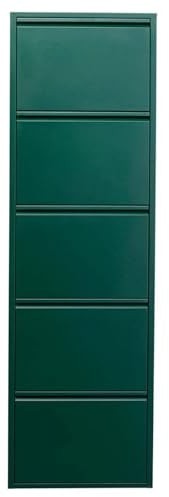 Kare Design Schuhschrank Caruso Grün, Metall, mit 5 Klappen, Schuhablage für 10 Paar Schuhe, schmal, platzsparend, hoch, Schuhregal, Eingangsbereich, 170x50x15 cm (H/B/T)