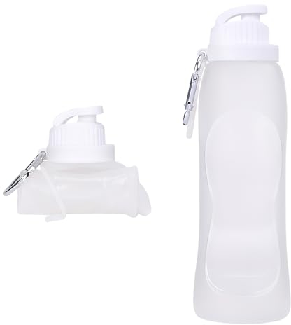 TNSLAND Bouteille d'eau pliable, 500ml Bouteille d'eau de Sport Portable Water Bottle sans BPA avec Design Anti-fuite pour les Boissons Chaudes et Froides en plein air et les voyages (Blanc)